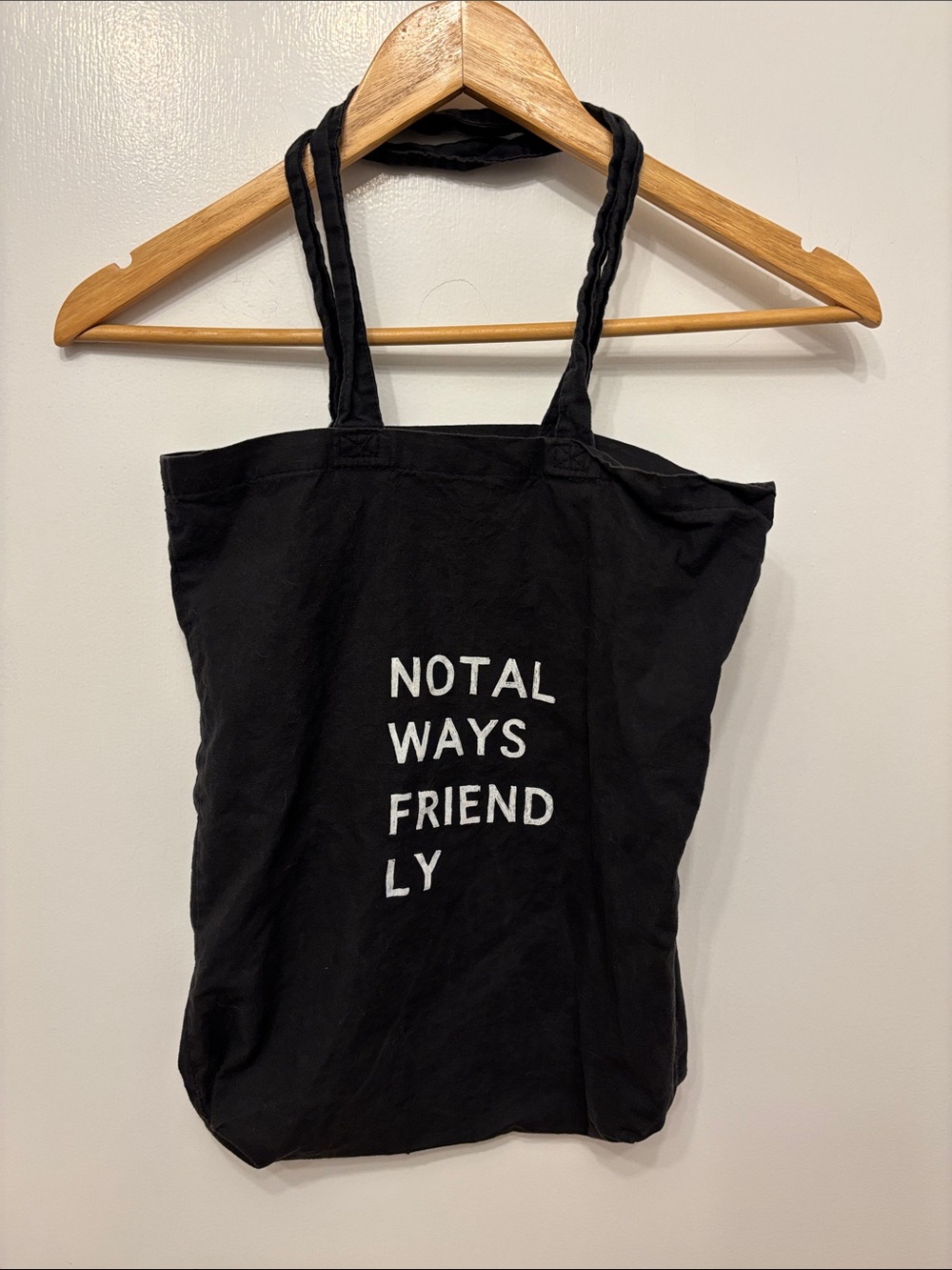 🌟 4 for $20 Handmade Black Cotton Tote - "NOT ALWAYS FRIENDLY"